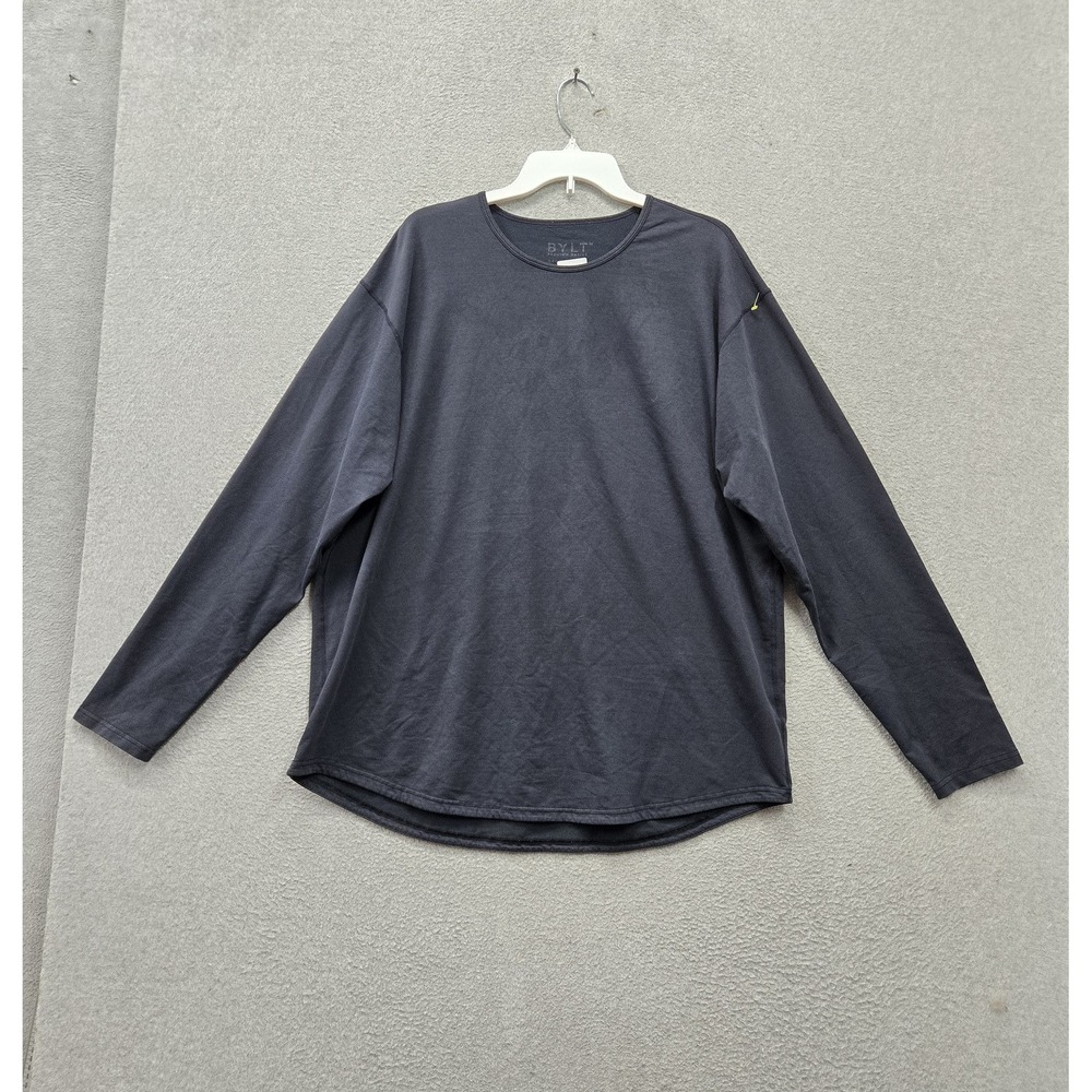BYLT Men Shirt 2XL Dark Gray Drop Cut Long Sleeve Lux Crew Neck Pullover Tee